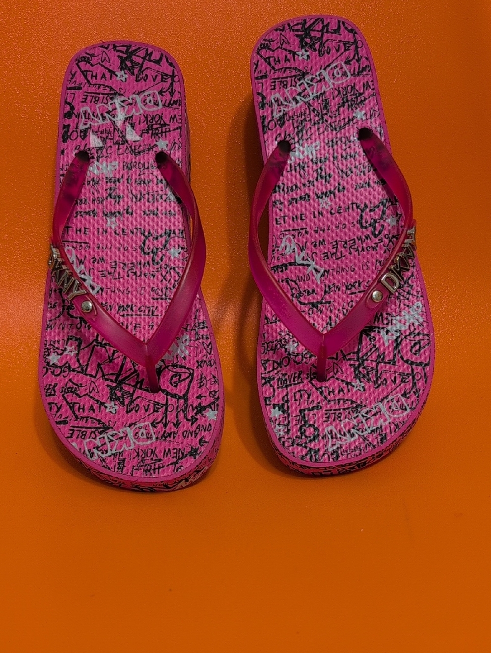 DKNY Hot Pink Graphic Flip Flop Sandals